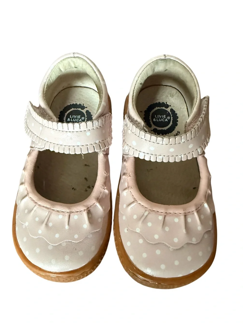 Livie & Luca Pink Polka Dot Leather Mary Janes-Size 5